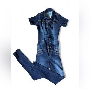 Vintage Zagi Denim Jean Short Sleeve Jumpsuit 10